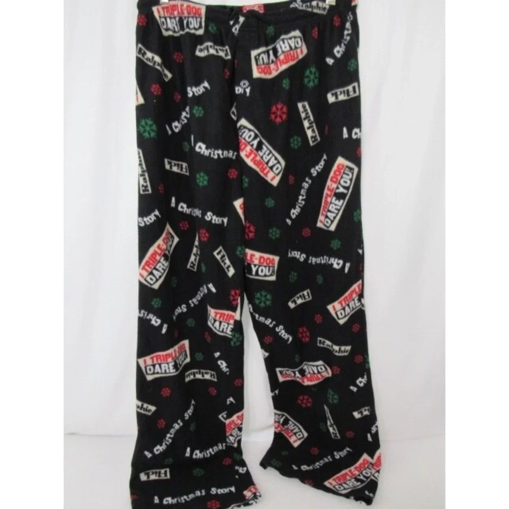 A Christmas Story Graphic Holiday Fleece Black Polyester Pajama Bottoms Sz L